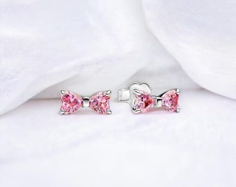 Sprankelende roze strikoorknopjes, sterlingzilveren sierlijke oorbellen voor vrouwen, leuk cadeau voor haar, vrouwelijke elegante sieraden, cadeau voor haar