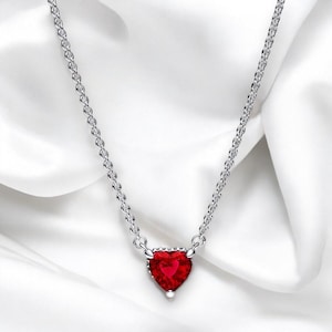 Sparkling Red Heart Halo Pendant Necklace, Chain Collier Necklace, Heart Locket, Delicate Silver Necklace, Heart Jewellery, Gift For Her