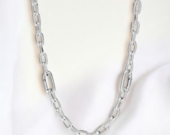 Minimalist Small Link Chain Necklace, Delicate Silver Necklace Chain, Gift For Mom Silver Necklace Chain With Carabiner Clasp, Gift For Her