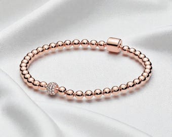 Bracciale con perline e pavé, gioiello placcato in oro rosa 14 carati per donna, elegante accessorio di tendenza, regalo magico per lei