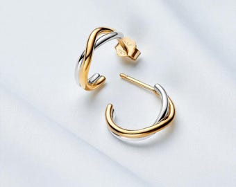 Biologisch gevormde tweekleurige open oorringen, eigentijds accessoire, perfect cadeau voor haar