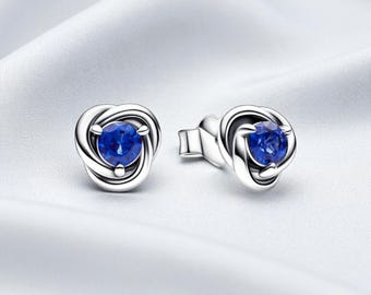 Pendientes de botón con círculo de eternidad y piedra de nacimiento de septiembre, joyería atemporal, un hermoso regalo para ella.