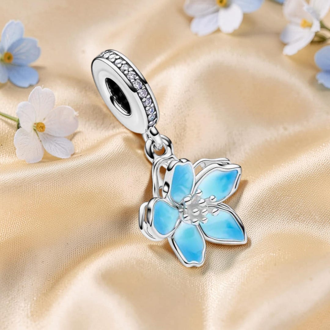 Blue Blossom Dangle Charm in Sterling Silver, Flower Jewellery Charm ...