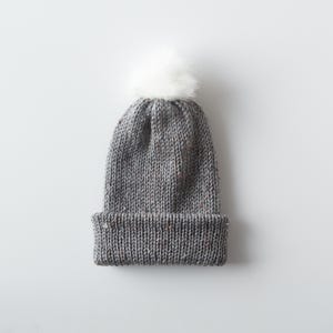 Gray TWEED CHIC Knit Beanie Hat - Removable Pom - 3 Sizes