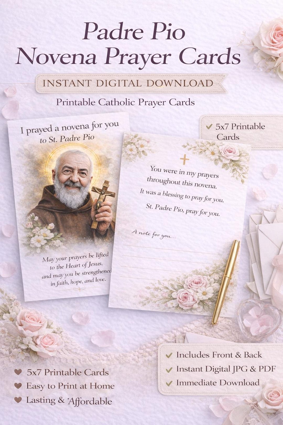 Padre Pio Novena Prayer Card Printable | Catholic Prayer Card | Instant ...