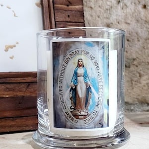 Our Lady of Miraculous Medal Candle Holder | Buy any 3 Free Shipping - Catholic Candle | St. Mary Prayer Candle | Catholic Gift | Home Altar