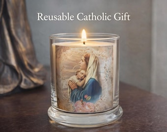 Virgin Mary with Baby Jesus Candle Holder – Catholic Gift, Marian Candle, Our Lady Prayer Candle, Confirmation Gift, Christian Gift