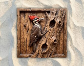 Pileated Woodpecker on Dead Tree STL File, Bas Relief CNC Router Wood Carving & 3D Print, Carveco, Aspire, Easel, Carbide Create, VCarve