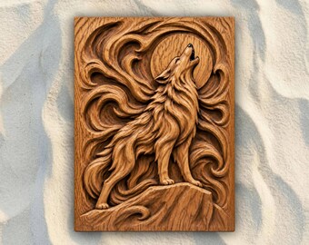 Howling Wolf and Moon STL File | 3D Relief CNC Router Wood Carving Model | VCarve Aspire Carveco Shapeoko | Digital Download