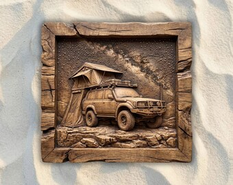 Land Cruiser Tent Starry Night STL File, 3D Relief CNC Router File, Wood Carving 3D Printing Model, Overland Wall Art, Adventure Home Decor