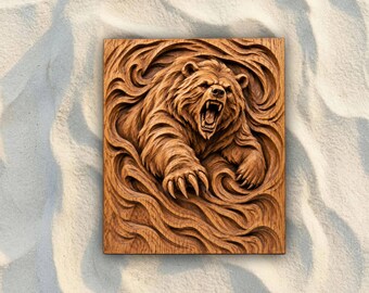 Roaring Bear with Claws STL File | 3D Relief CNC Router Wood Carving Model | VCarve Aspire Carveco Shapeoko | Digital Download