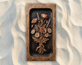 Poppy Lavender Daisy Bouquet STL File, 3D Relief CNC Router File, Wood Carving 3D Printing Model, Wildflower Wall Art, Botanical Home Decor