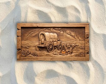 Chuck Wagon Campfire Night CNC STL File, 3D Relief CNC Router File, Wood Carving 3D Printing Model, Western Wall Art, Rustic Home Decor
