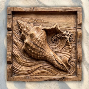 Conch Shell with Ocean Wave CNC STL File, 3D Relief CNC Router File, Wood Carving 3D Printing Model, Coastal Wall Art, Beach Home Decor