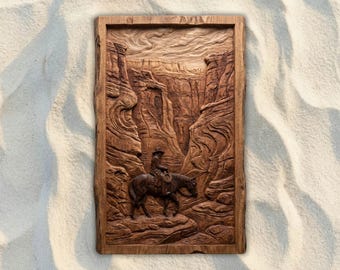 Cowboy Riding Through Canyon CNC STL File, 3D Relief CNC Router File, Wood Carving 3D Printing Model, Western Wall Art, Rustic Decor