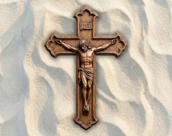 Crucifix INRI Gothic Cross STL File, 3D Relief CNC Router File, Wood Carving 3D Printing Model, Religious Wall Art, Christian Home Decor