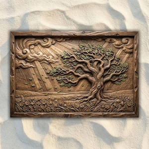 Tree in Storm CNC STL File, 3D Relief CNC Router File, Wood Carving 3D Printing Model, Landscape Wall Art, VCarve, Aspire, Carveco, Easel