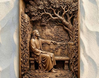Jesus Garden Contemplation CNC STL File, 3D Relief CNC Router File, Wood Carving 3D Print Model, Religious Wall Art, Christian Church Decor