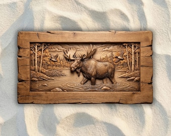 Bull Moose In Autumn STL File | 3D Bas Relief CNC Router Wood Carving Digital Download