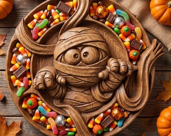Mummy Halloween Candy Tray STL File, Trick or Treat Serving Bowl CNC Router Wood Carving & 3D Print, Carveco, Aspire, Easel, Carbide, VCarve
