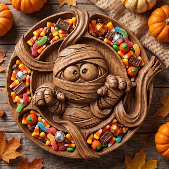 Mummy Halloween Candy Tray STL File, Trick or Treat Serving Bowl CNC Router Wood Carving & 3D Print, Carveco, Aspire, Easel, Carbide, VCarve