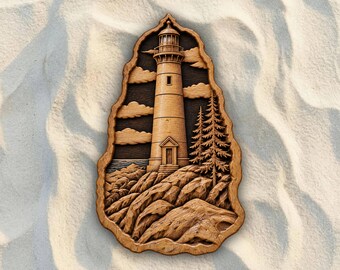 Lighthouse on Rocky Coast STL File | 3D Relief CNC Router Wood Carving Model | VCarve Aspire Carveco Shapeoko | Digital Download