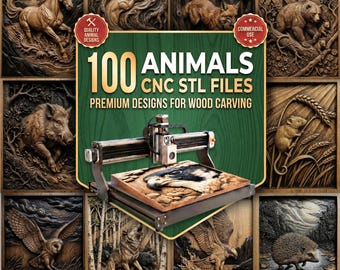 100 Animals STL Bundle, Bas Relief CNC Router File Set, Wood Carving 3D Printing Models, Wildlife Wall Art, VCarve, Aspire, Carveco, Easel