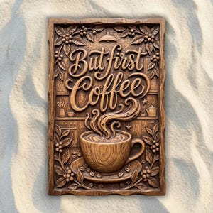 But First Coffee Sign STL File, Kitchen Bas Relief CNC Router & 3D Print, Carveco, Aspire, Easel, Carbide Create, VCarve