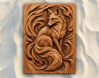 Sitting Fox STL File | 3D Relief CNC Router Wood Carving Model | VCarve Aspire Carveco Shapeoko | Digital Download