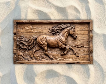 Galloping Horse CNC STL File, 3D Relief CNC Router File, Wood Carving 3D Printing Model, Wildlife Wall Art, Rustic Home Decor
