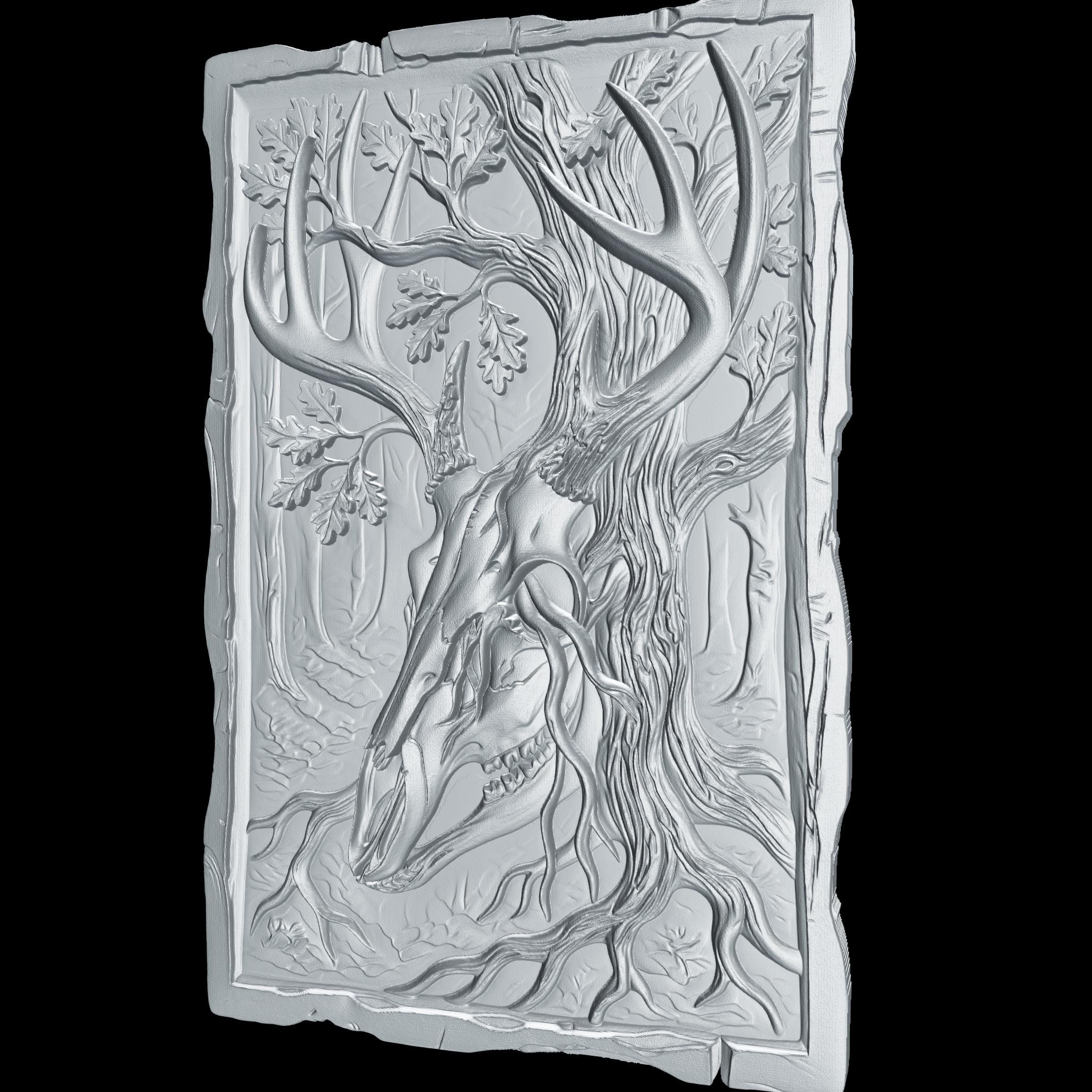Deer Skull in Forest CNC STL File, 3D Relief CNC Router File, Wood ...
