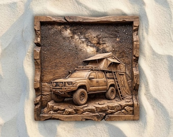 Overland Camping Milky Way CNC STL File, 3D Relief CNC Router File, Wood Carving 3D Printing Model, Overland Wall Art, Adventure Home Decor