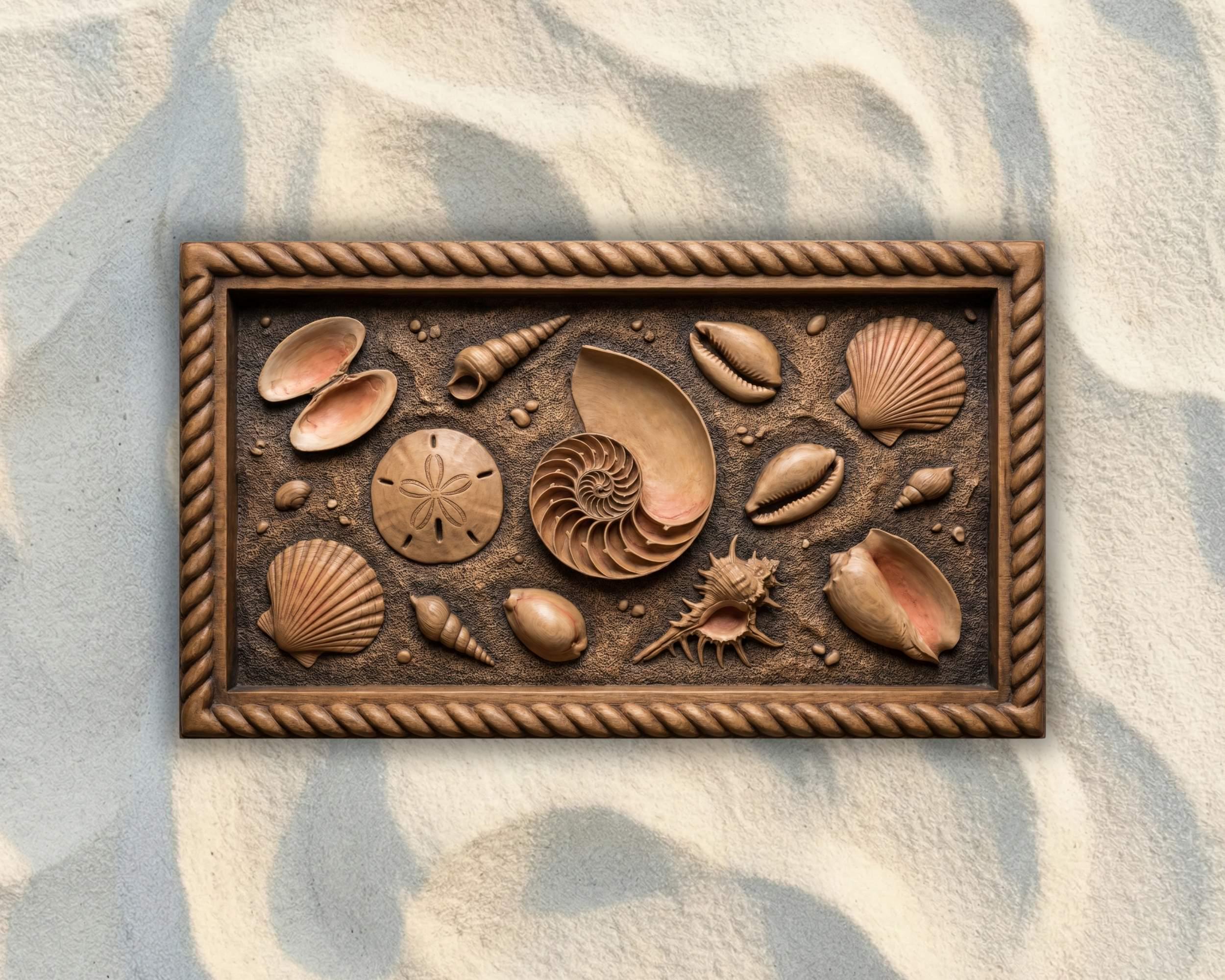 Nautilus and Seashells Panel CNC STL File, 3D Relief CNC Router