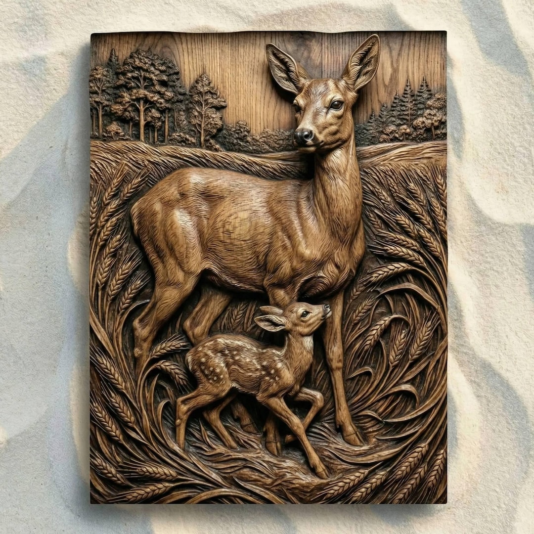 Deer Doe Fawn Baby Deer CNC STL File, 3D Relief CNC Router File