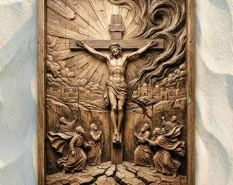 Jesus Crucifixion Storm CNC STL File, 3D Relief CNC Router File, Wood Carving 3D Printing Model, Religious Wall Art, Christian Church Decor