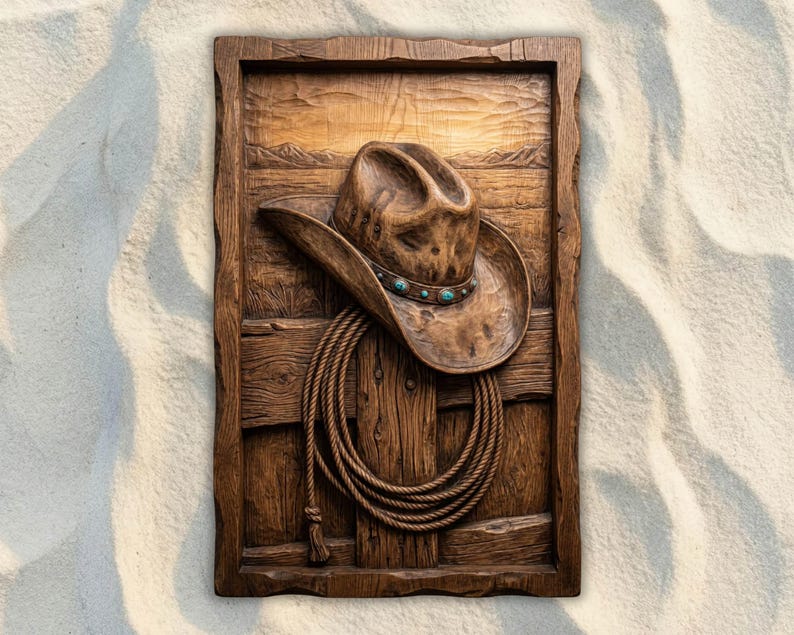 Cnc Router Hat Cowboy Hat and Lasso CNC STL File, 3D Relief CNC Router File, Wood ...