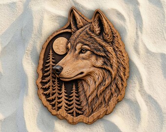Wolf Portrait Moon and Forest STL File | 3D Relief CNC Router Wood Carving Model | VCarve Aspire Carveco Shapeoko | Digital Download