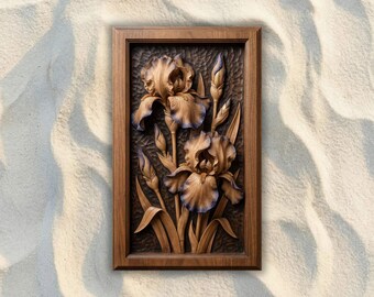 Bearded Iris Panel CNC STL File, 3D Relief CNC Router File, Wood Carving 3D Printing Model, Floral Wall Art, Botanical Home Decor