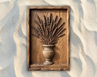 Lavender Bouquet Rustic Plaque STL File, 3D Relief CNC Router File, Wood Carving 3D Printing Model, Floral Wall Art, Farmhouse Home Decor