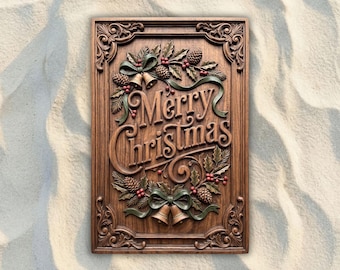 Merry Christmas Script Sign STL File | CNC Router Wood Carving Christmas Relief | Digital Download