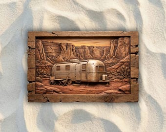 Airstream Trailer Canyon Sunset STL File, 3D Relief CNC Router File, Wood Carving 3D Printing Model, RV Wall Art, Camping Home Decor