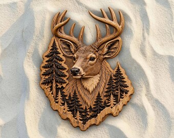 Stag Portrait and Forest STL File | 3D Relief CNC Router Wood Carving Model | VCarve Aspire Carveco Shapeoko | Digital Download