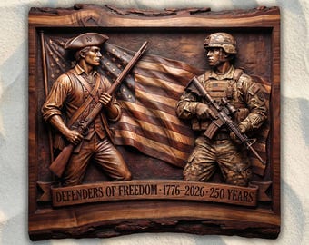 Defenders of Freedom STL File, USA 250th Anniversary 3D Relief CNC Router File, Wood Carving 3D Printing Model, America Patriotic Wall Art