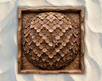Archivo STL CNC de mandala de abeja hortensia, archivo para fresadora CNC de relieve 3D, modelo de impresión 3D para tallado en madera, arte mural floral, decoración del hogar inspirada en la naturaleza.