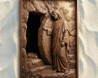 File STL CNC della tomba vuota della resurrezione di Gesù, file per router CNC in rilievo 3D, stampa 3D di intaglio del legno, arte murale religiosa, decorazioni per chiese cristiane