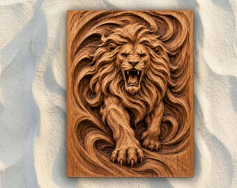 Roaring Lion STL File | 3D Relief CNC Router Wood Carving Model | VCarve Aspire Carveco Shapeoko | Digital Download