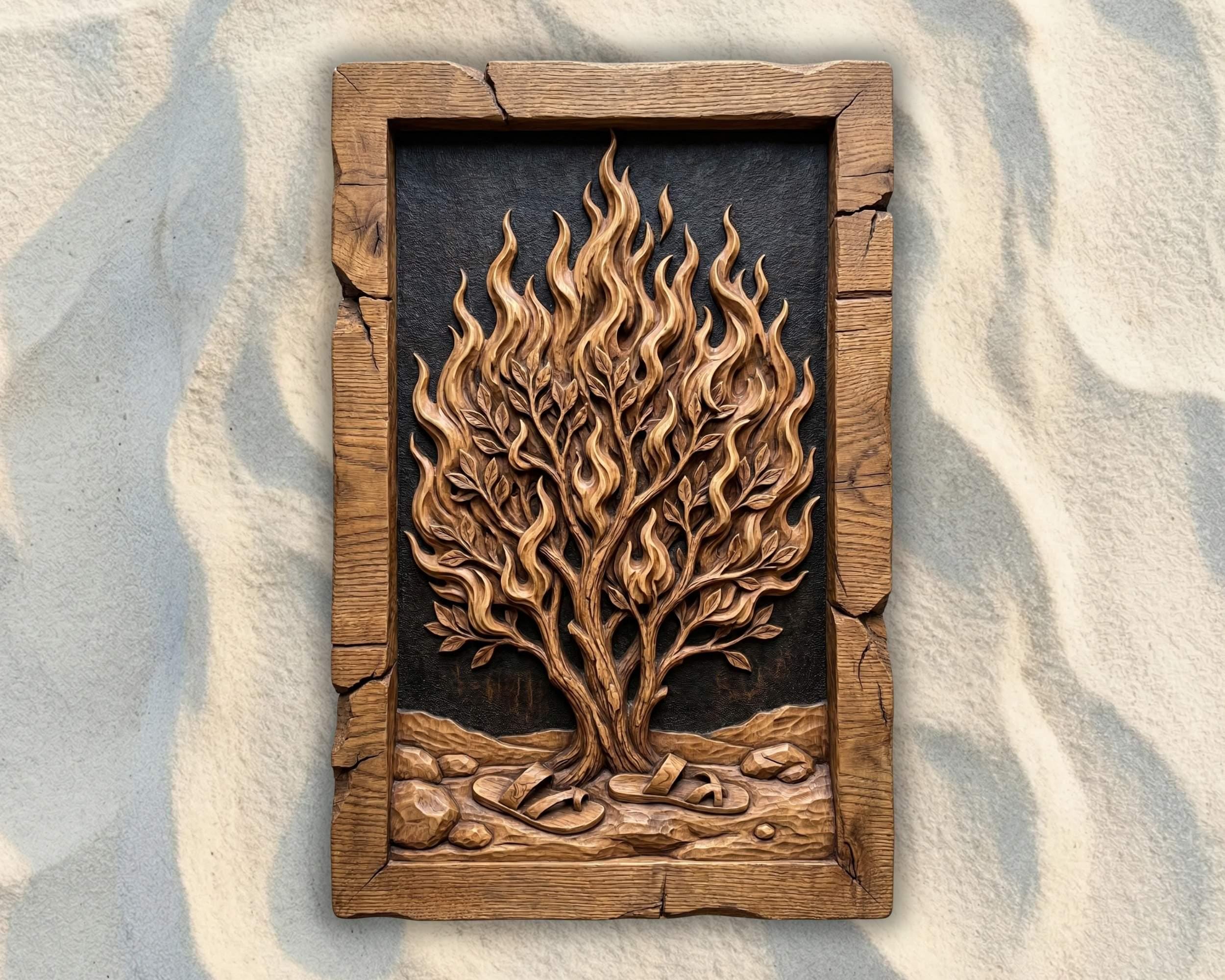 Burning Bush With Sandals Moses STL File, 3D Relief CNC Router