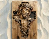 Jesus Cross Crown of Thorns CNC STL File, 3D Relief CNC Router File, Wood Carving 3D Printing Model, Religious Decor, Christian Easter File