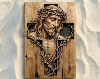 File CNC STL con corona di spine di Gesù, file per router CNC in rilievo 3D, modello per stampa 3D di intaglio del legno, decorazioni religiose, file per la Pasqua cristiana