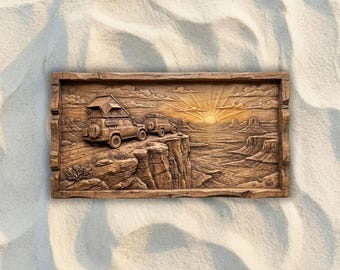 Overland Canyon Sunset STL File, 3D Relief CNC Router File, Wood Carving 3D Printing Model, Adventure Wall Art, Overland Home Decor